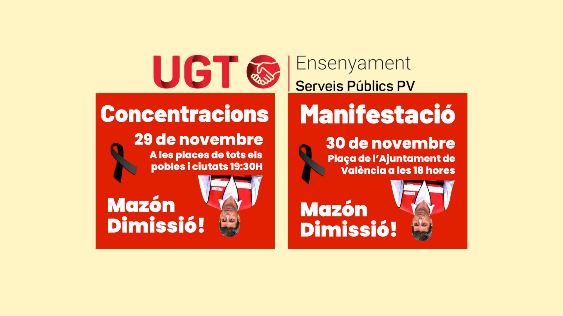 UGT s’adhereix a les concentracions del 29 i la manifestació del 30 de novembre per demanar la dimissió de Carlos Mazón.