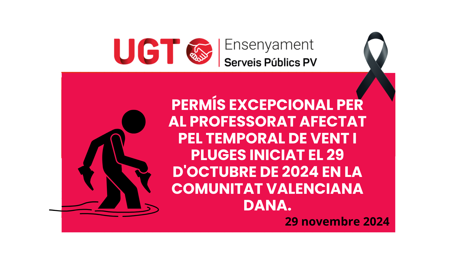 UGT INFORMA. Permís per al professorat afectat per la Dana