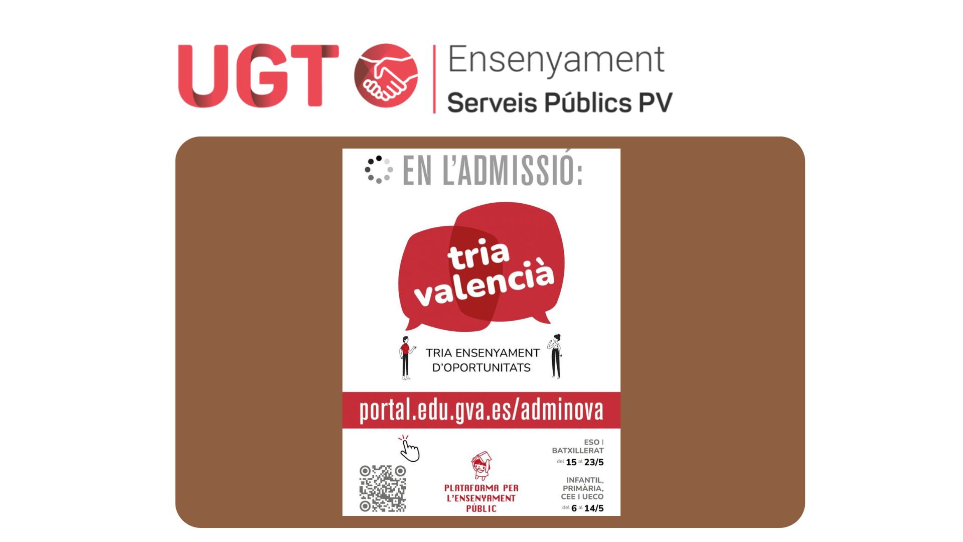 La Plataforma en Defensa de l’Ensenyament Públic anima a les família a matricular en valencià.