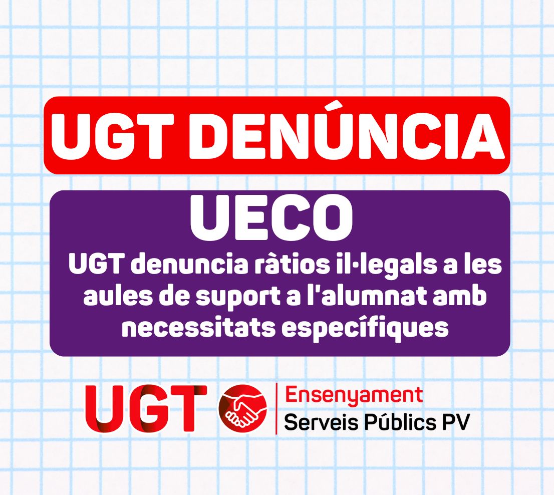 UGT denuncia ràtios il·legals a les aules de suport a l’alumnat amb necessitats específiques