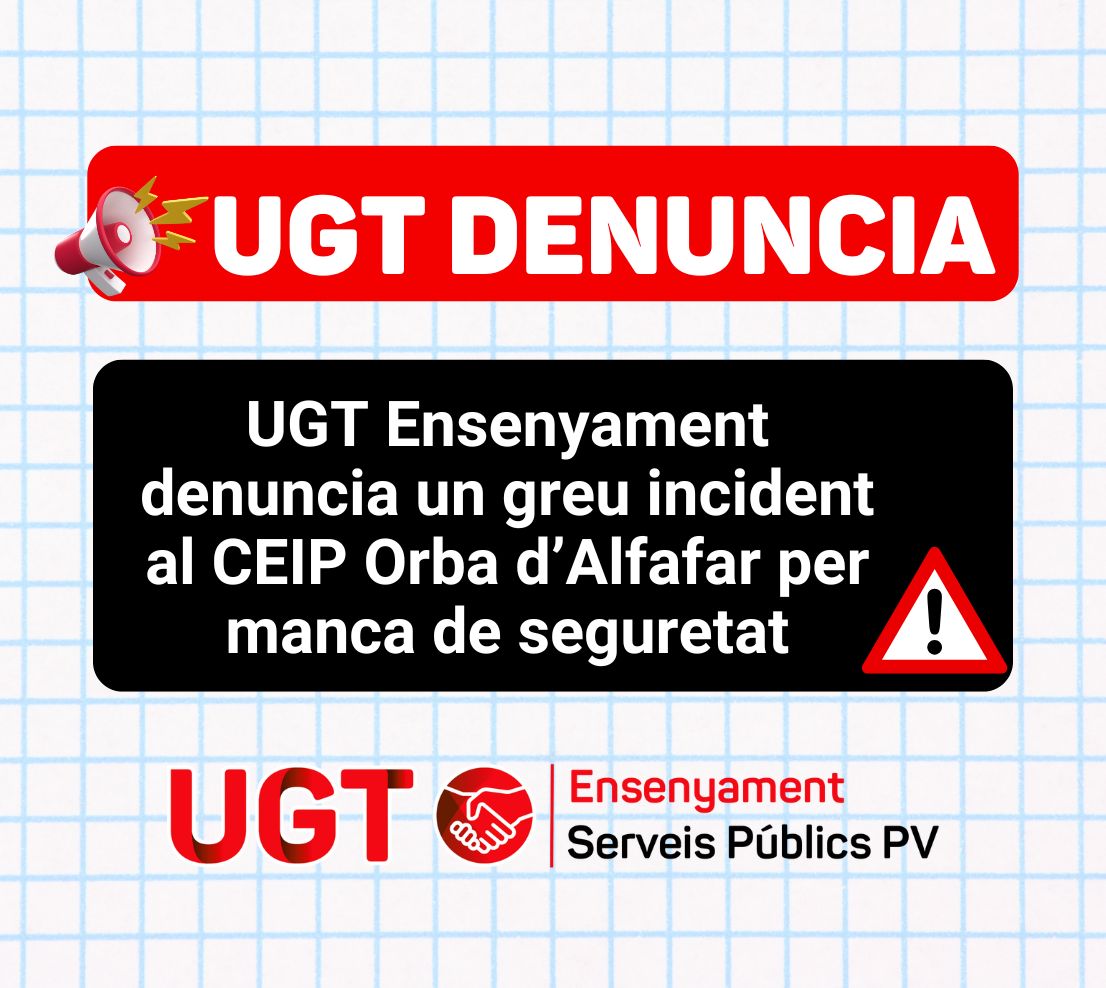 UGT Ensenyament denuncia la manca de seguretat al CEIP Orba d’Alfafar després de la caiguda del tancat pel vent.