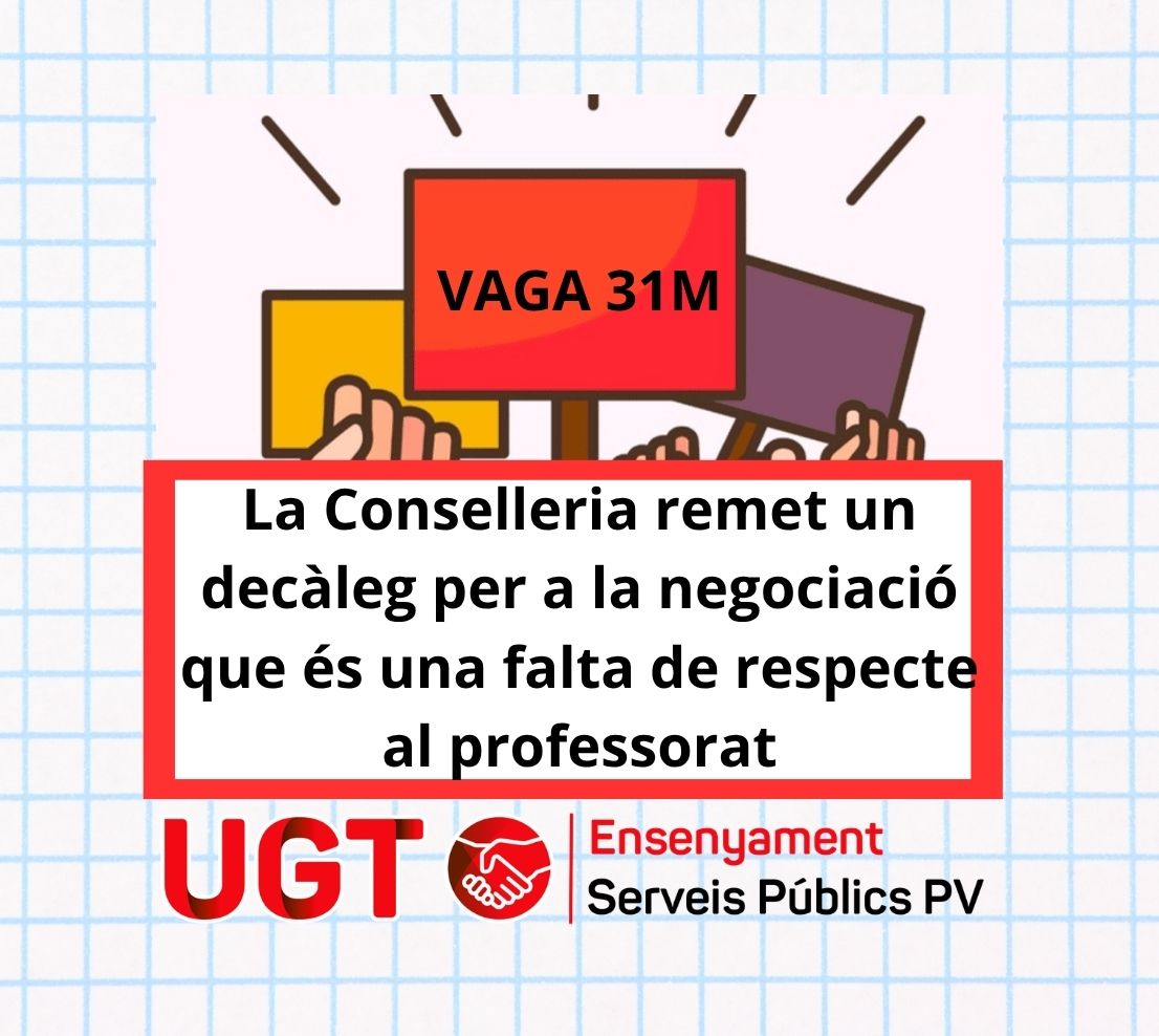 La Conselleria remet un decàleg per a la negociació que és una falta de respecte al professorat