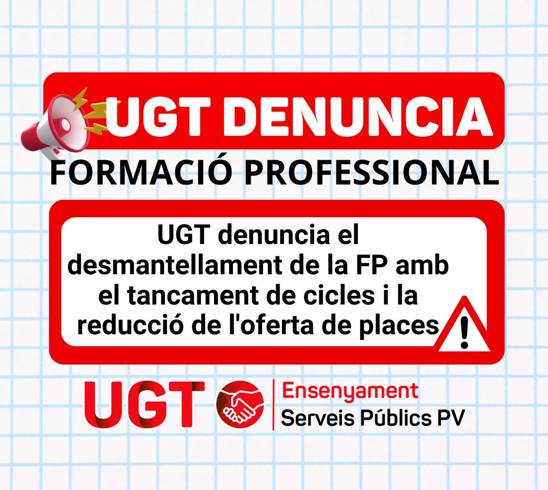 UGT denuncia el desmantellament de la FP amb el tancament de cicles i la reducció de l’oferta de places