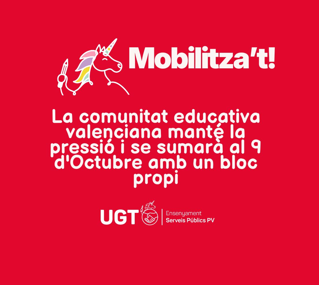 La comunitat educativa valenciana manté la pressió i se sumarà al 9 d’Octubre amb un bloc propi