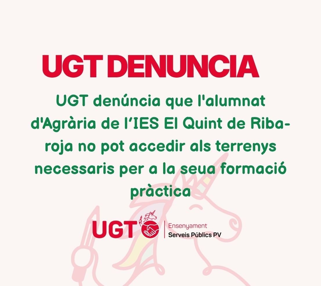 UGT denúncia que l’alumnat d’Agrària de l’IES El Quint de Riba-roja no pot accedir als terrenys necessaris per a la seua formació pràctica