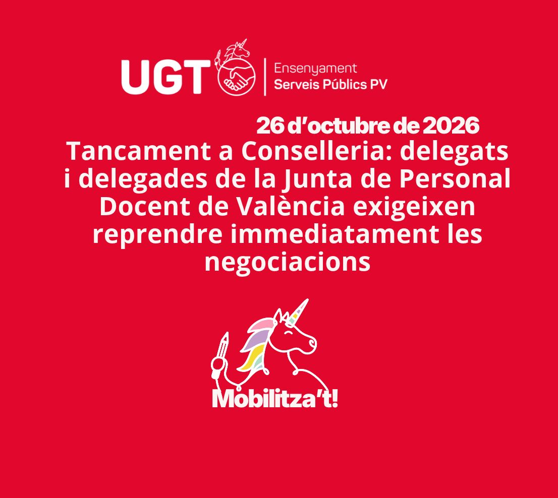 Tancament a Conselleria: delegats i delegades de la Junta de Personal Docent de València exigeixen reprendre immediatament les negociacions